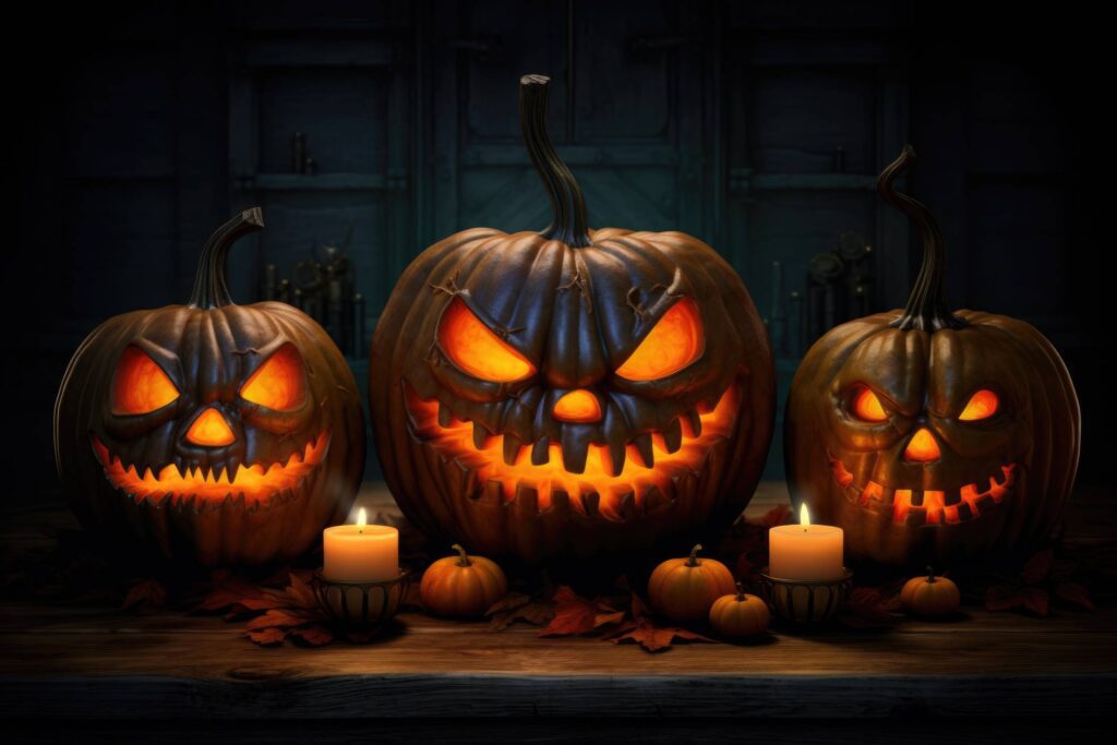 Scary Halloween Carved Pumpkins Stock Free