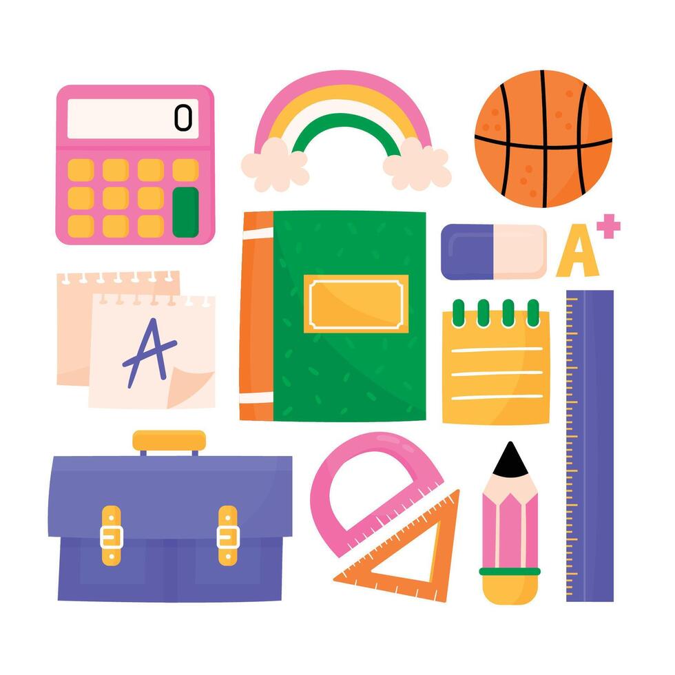 school supplies and school supplies icon set Stock Free