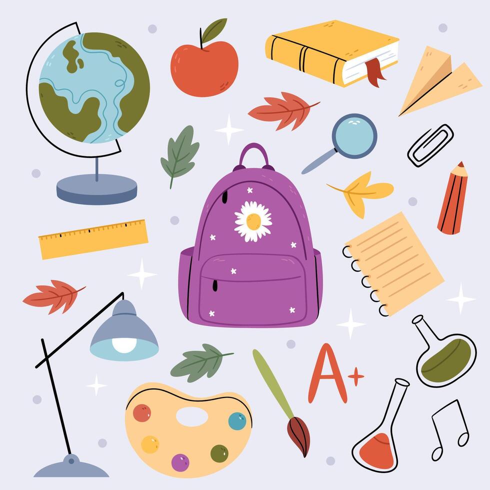 school supplies and school supplies icons set Stock Free