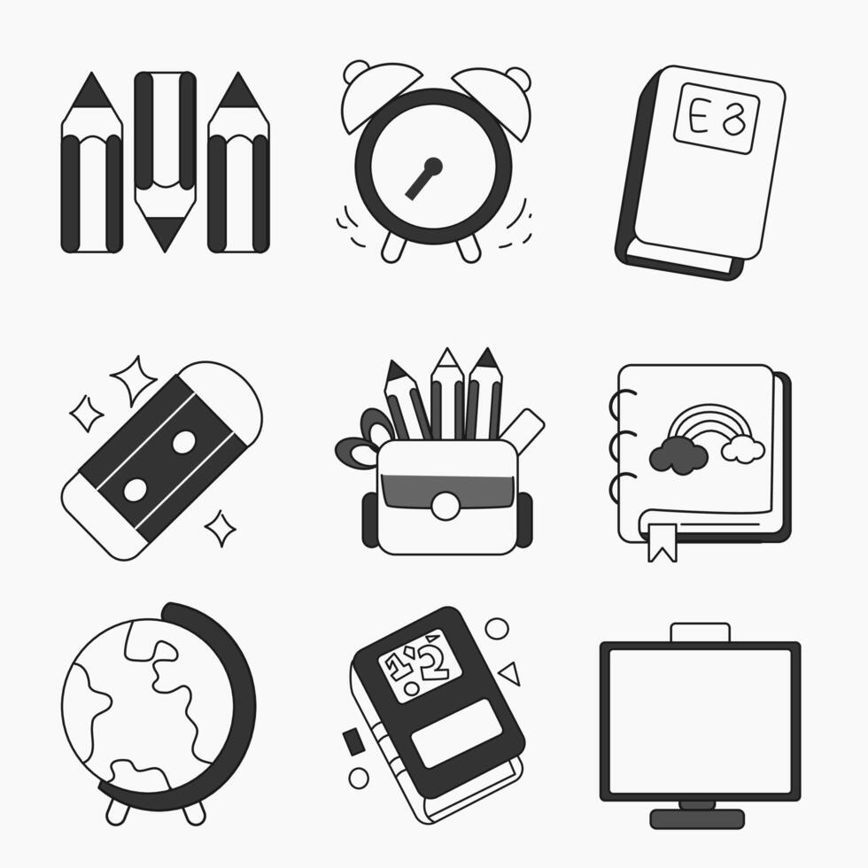 school supplies icon set illustration Stock Free