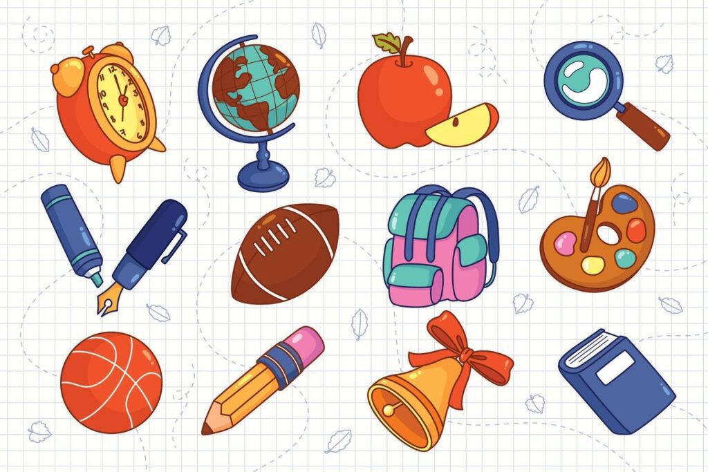 school supplies icons set Stock Free