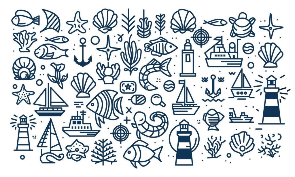 sea life icons set illustration Stock Free