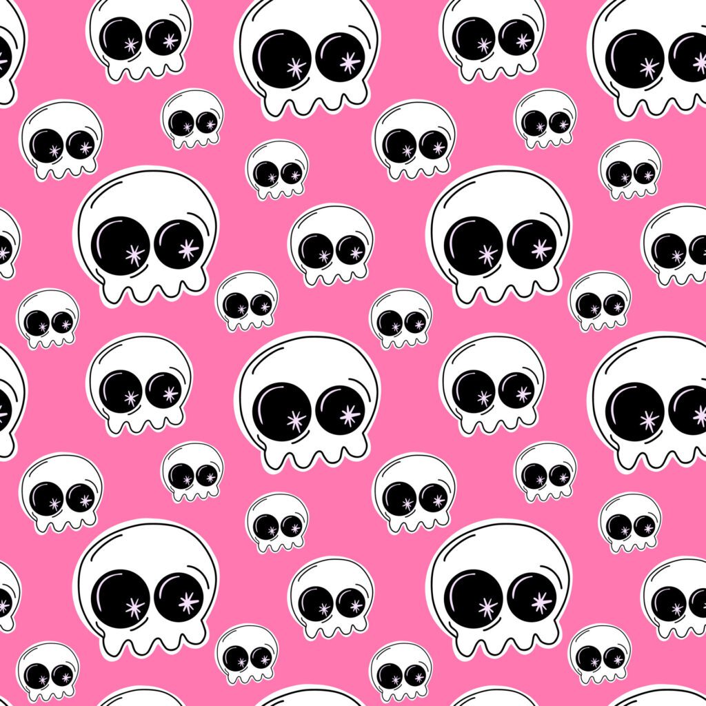 Seamless pattern for Halloween. Cute background with pink skulls. Free Vector