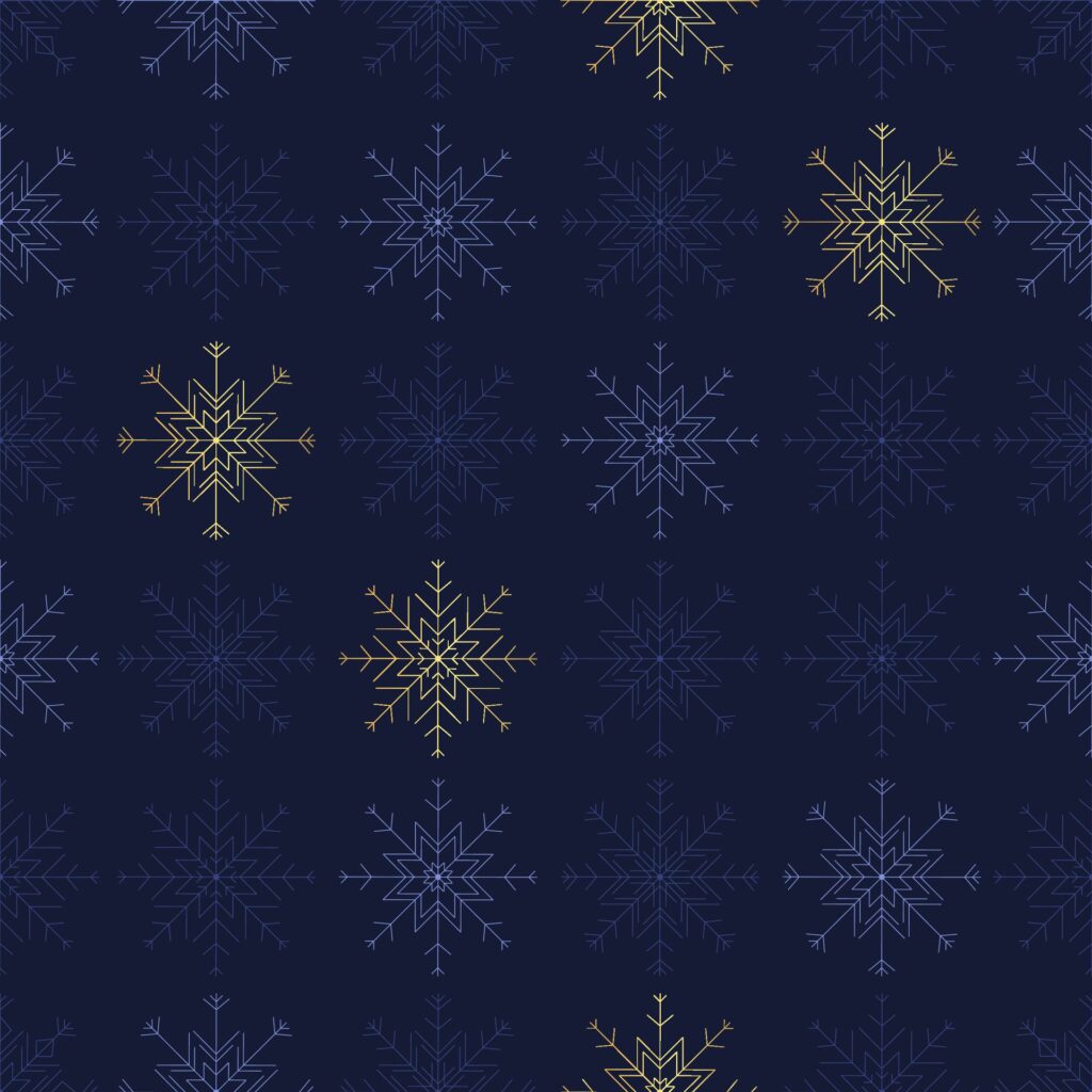 Seamless snowflake pattern in blue and gold, snowflake line geometric shapes, ideal for winter and Christmas themed designs. Not . Free Vector and Free SVG