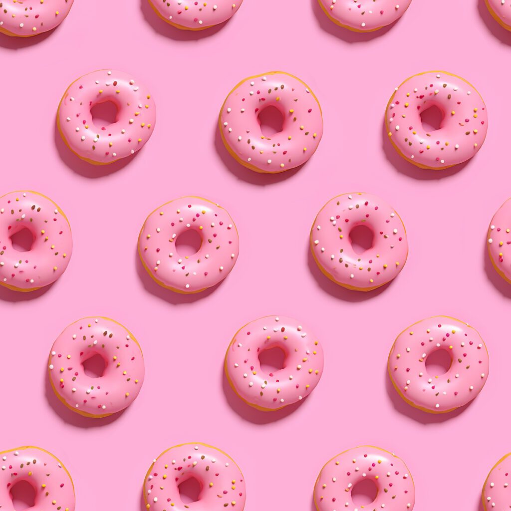 Seamless Texture Donuts On Pink Background Free Photo