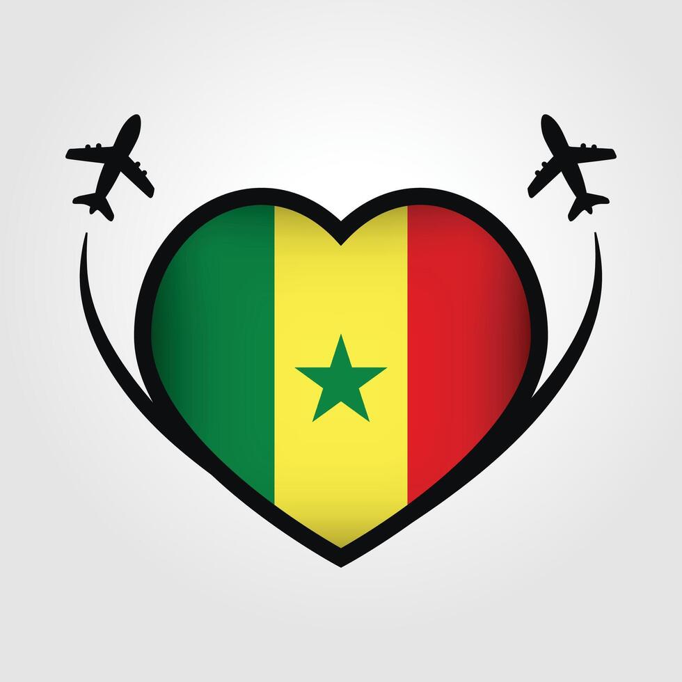 Senegal Travel Heart Flag With Airplane Icons Stock Free