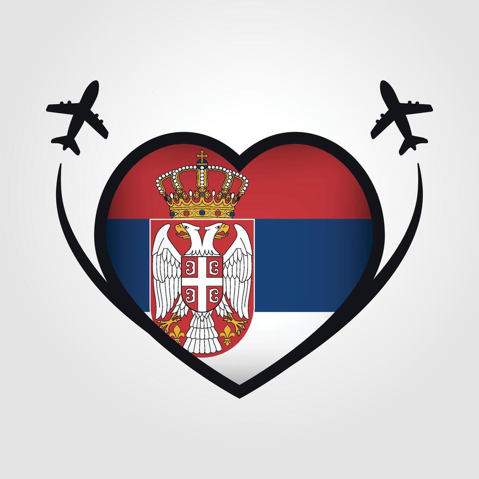 Serbia Travel Heart Flag With Airplane Icons Stock Free