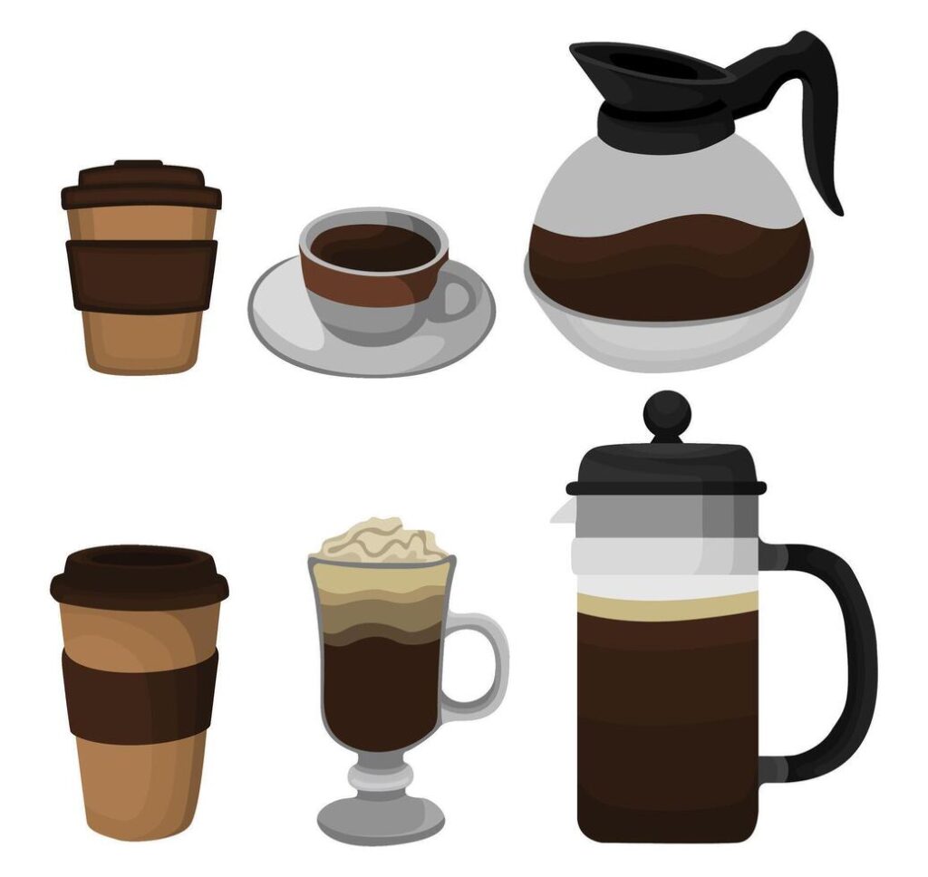 set coffee cup icon. Coffee pot cartoon vector illustration Stock Free