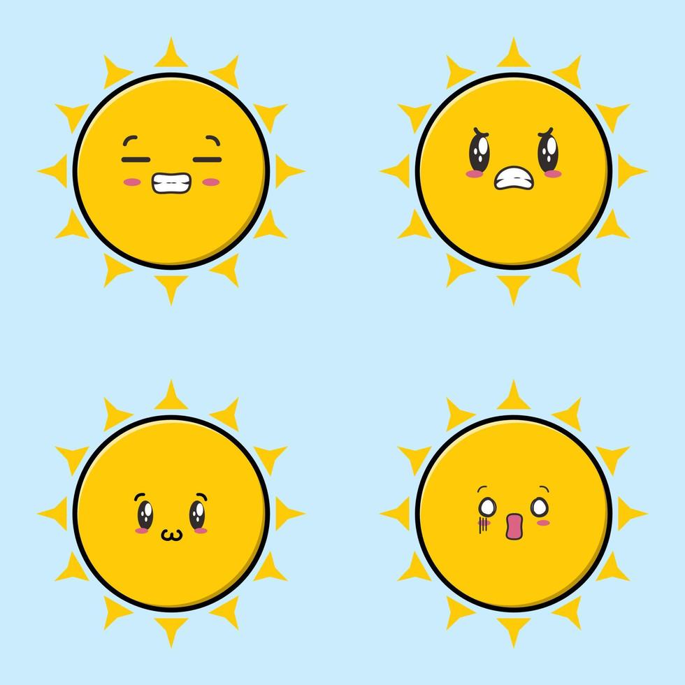 Set collection cute sun emoticon cartoon icon illustration design isolated flat cartoons style Stock Free