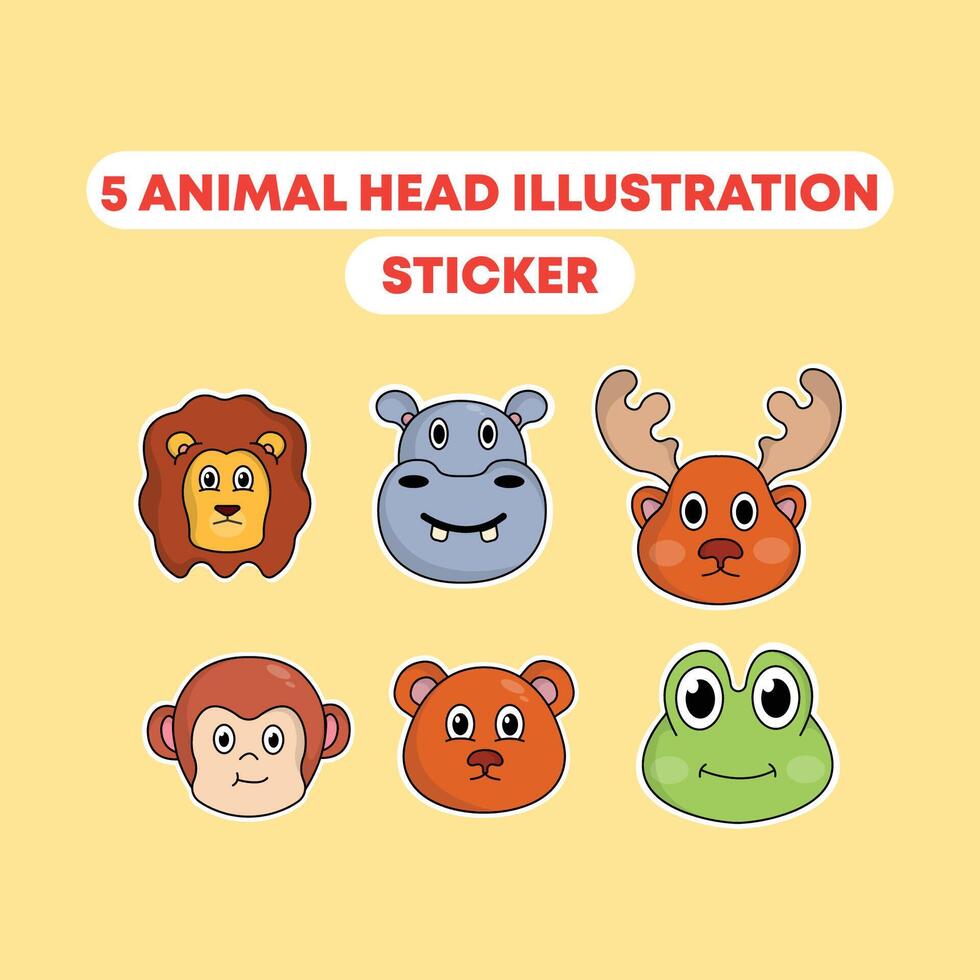 set icon sticker cute animal cartoon hippo,monkey,lion,frog,deer,bear head illustration. animal head sticker concept. flat style cute Stock Free