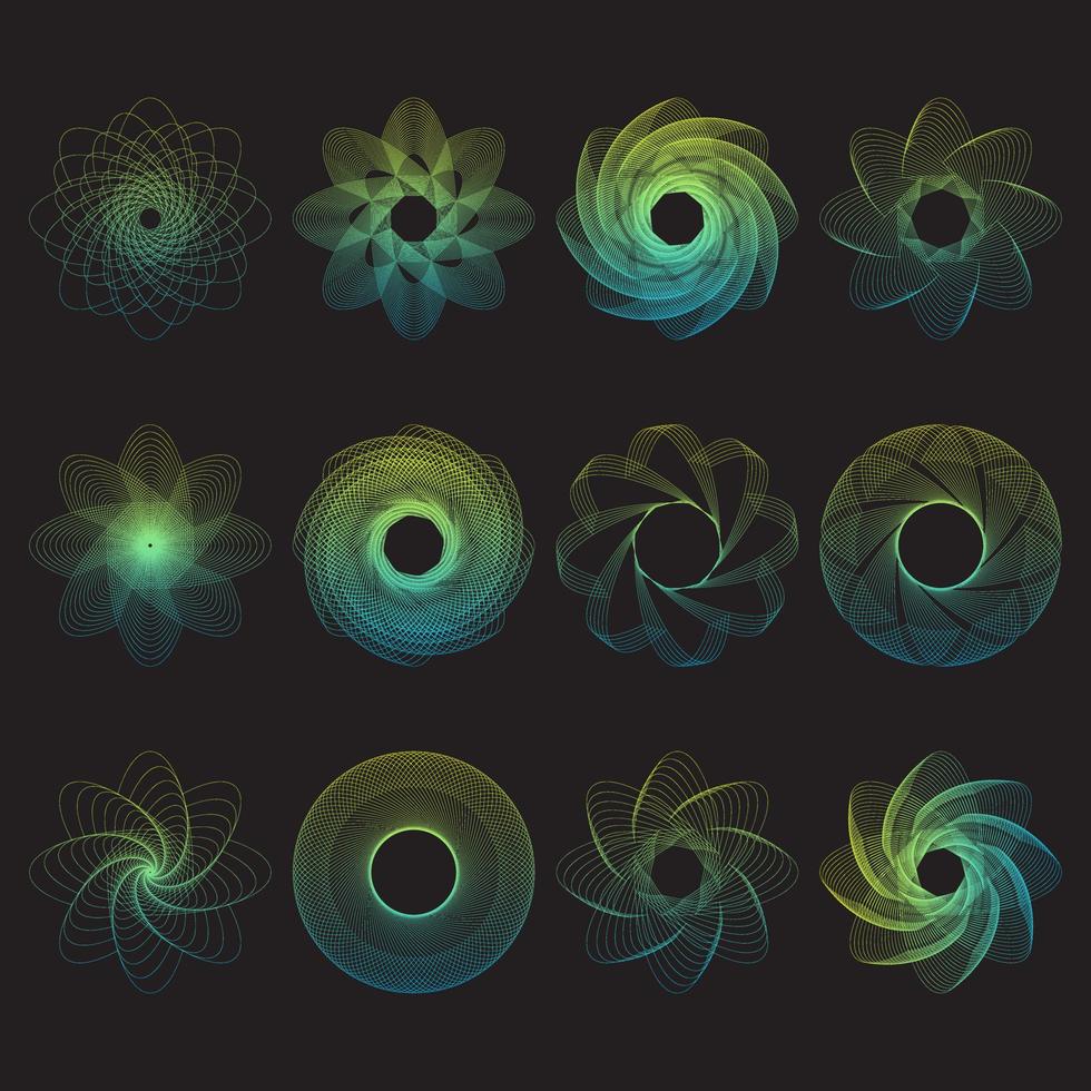 Set of abstract dotted spiral vortex. Spiral icons of various shapes. Vector illustration Stock Free and Free SVG