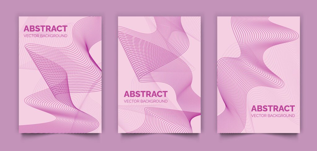 Set of abstract modern book covers design, pink lines vector background, minimal template design for cover or web Free Vector