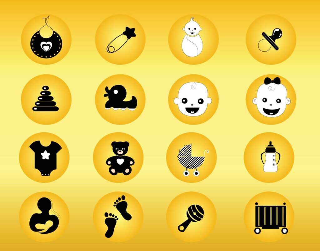 Set of baby icons isolate on gold background Stock Free and Free SVG