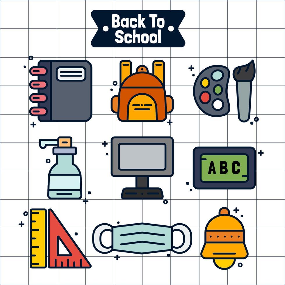 Set Of Back To School Filled Outline Icon in Pandemic With Background Tumblr and Memphis Element Stock Free