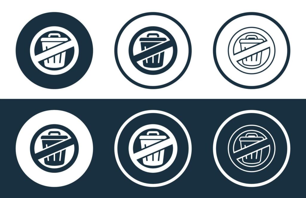 Set of Bin Prohibition icons isolated flat and outline style illustration Stock Free