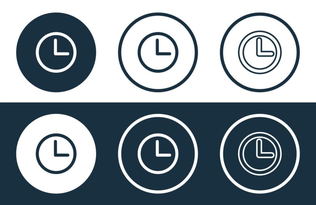 Set of Clock icons isolated flat and outline style illustration Stock Free