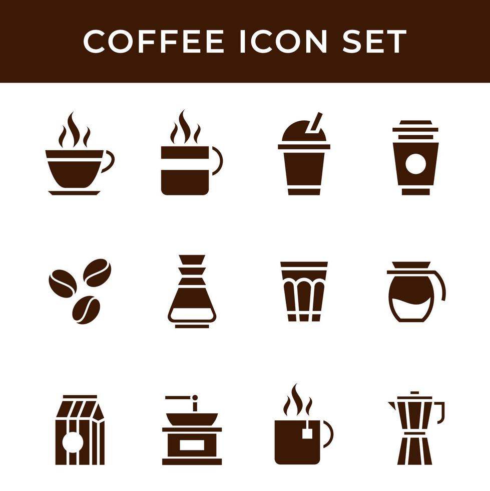 Set of Coffee Icon Vector Silhouette with French press, cocktail, paper pack, takeaway cup, moka pot, cezve, espresso, cappuccino, machine, mill. Stock Free and Free SVG