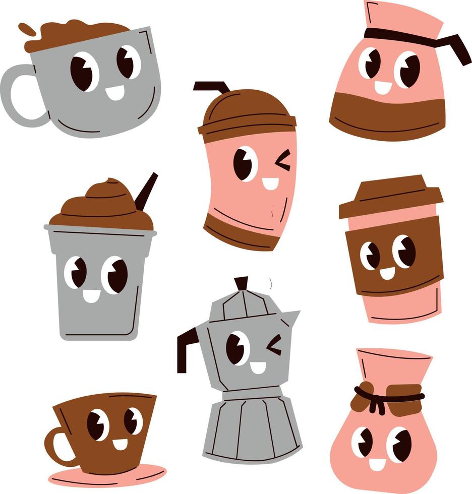 set of coffee shop icon in cartoon style collections Stock Free