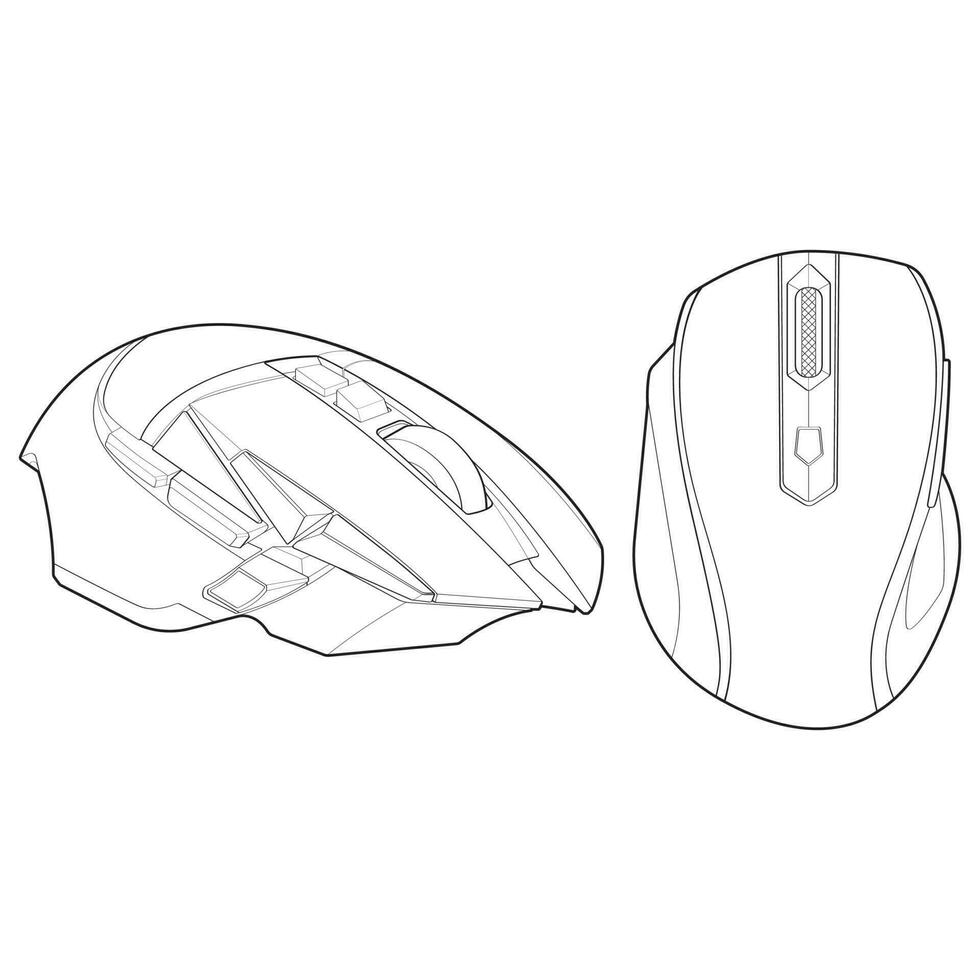 Set of computer mouse outline drawing vector, Computer Mouse in a sketch style, Computer Mouse training template outline, vector Illustration. Stock Free