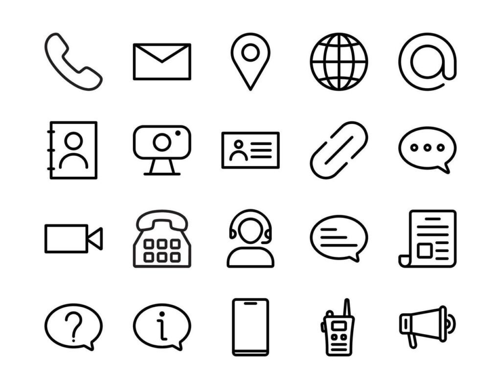 Set of contacts icons, Set of contacts collection in black color, Design elements for projects. Vector illustration, contacts icon, contact icons, contact icon vector, contact icon vector illustration Stock Free