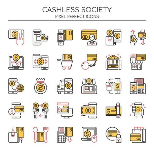 Set of Duotone Thin Line Cashless Society Icons Stock Free