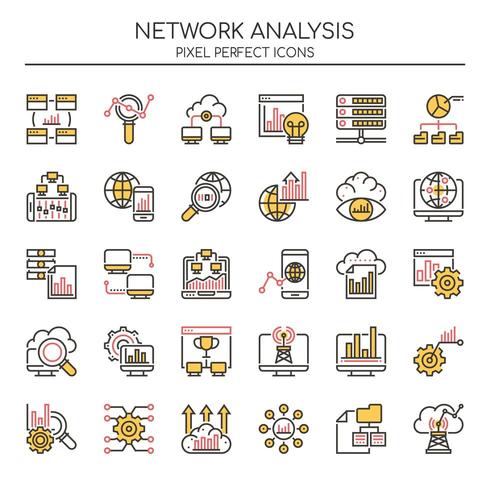 Set of Duotone Thin Line Network Analysis Icons Stock Free