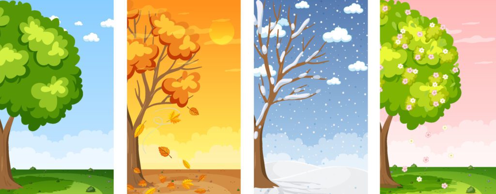 Set of four seasons backgrounds Free Vector