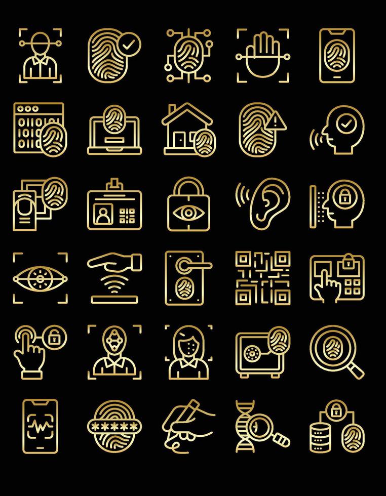 set of gold biometrics icons Stock Free and Free SVG