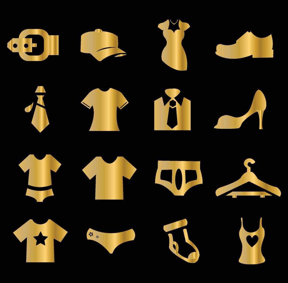 Set of gold clothes icons Stock Free and Free SVG