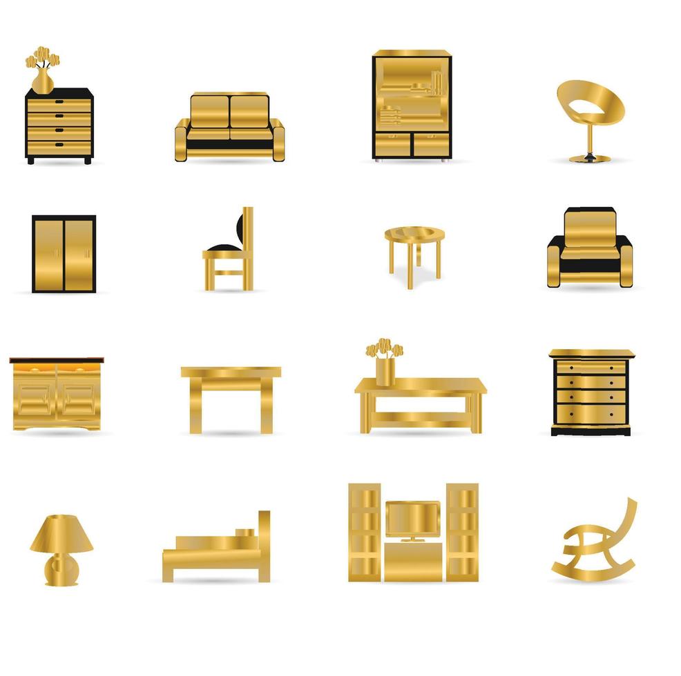 Set of gold furniture icons Stock Free