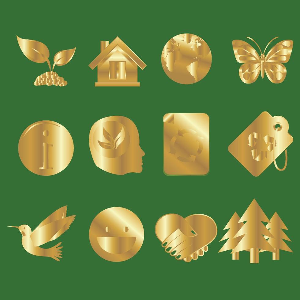 Set of gold green icons Stock Free