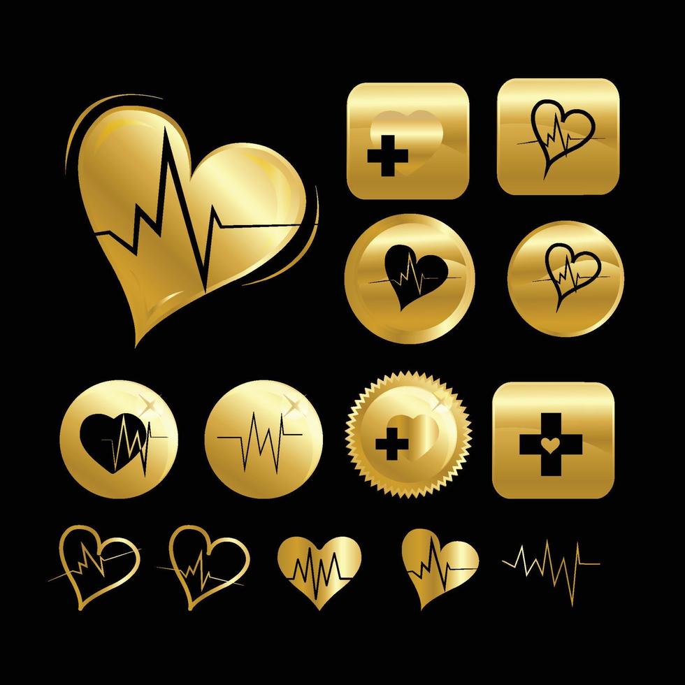 Set of gold heart attack icons Stock Free