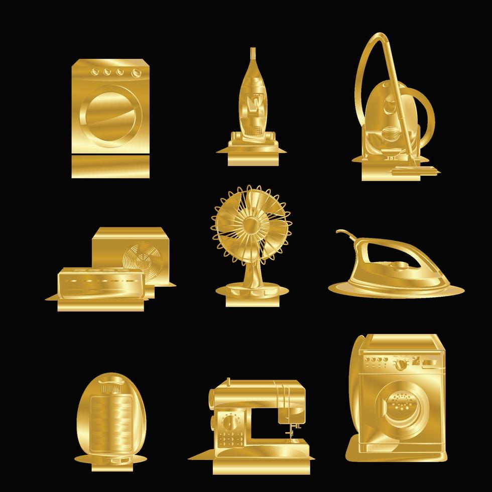 Set of gold household appliances icons Stock Free and Free SVG