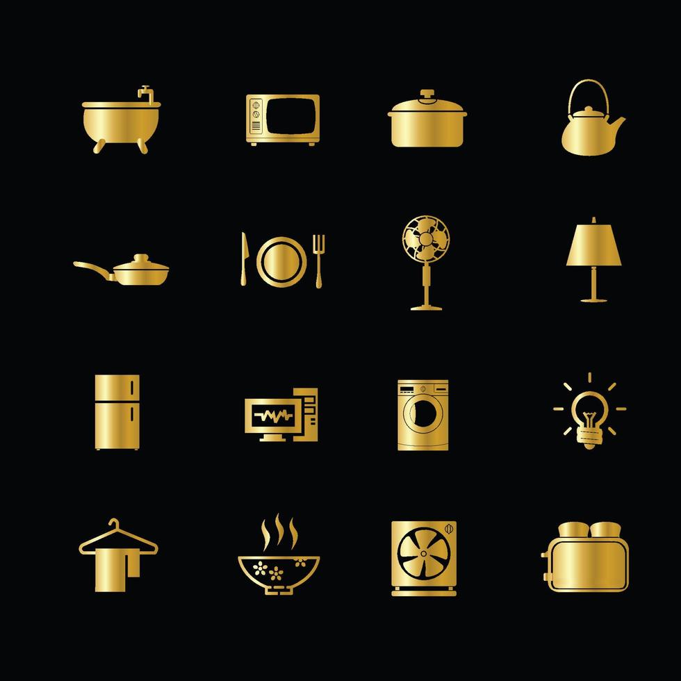 Set of gold houseware icons Stock Free and Free SVG