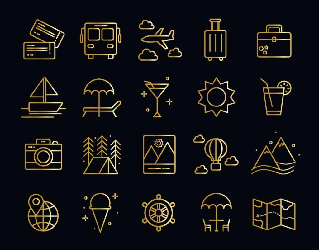 Set of gold line travel icons Stock Free and Free SVG