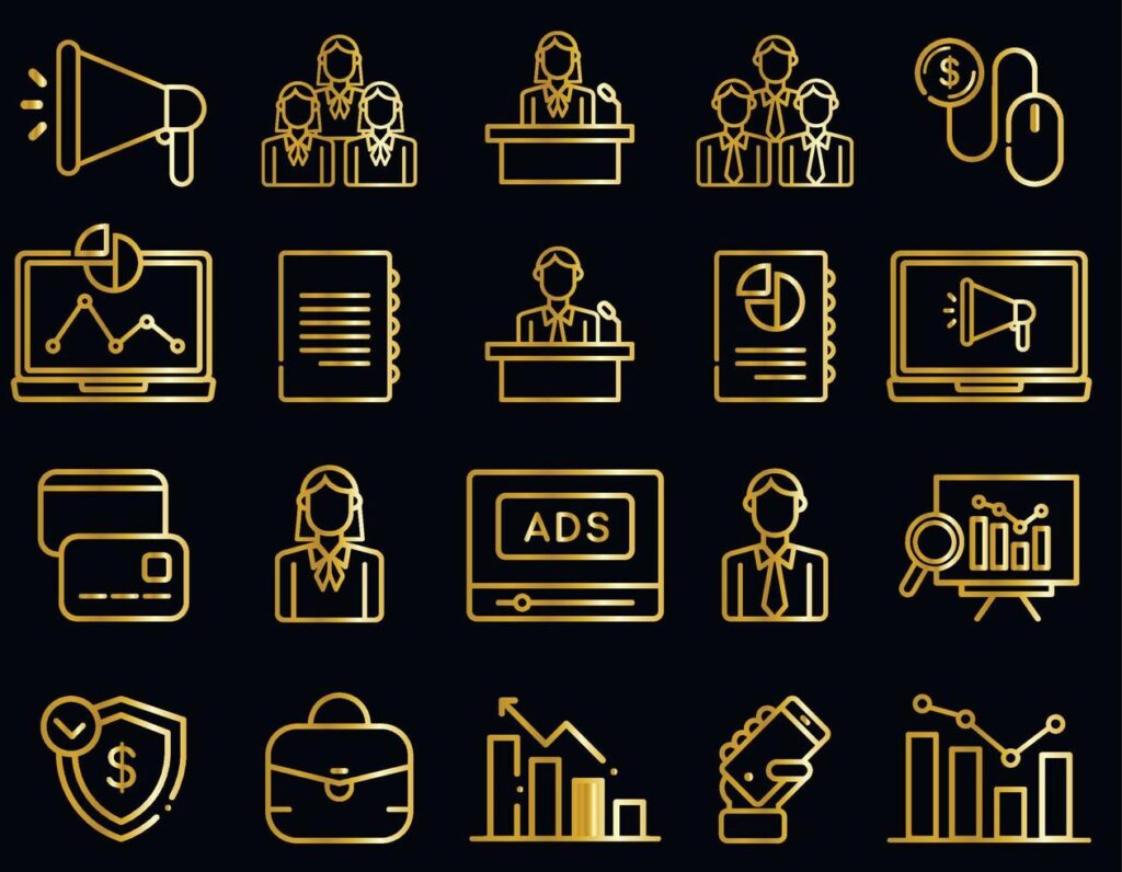 Set of gold marketing icons Stock Free and Free SVG