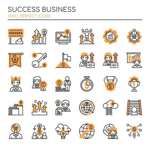 Set of Monochrome Thin Line Successful Business Icons Stock Free