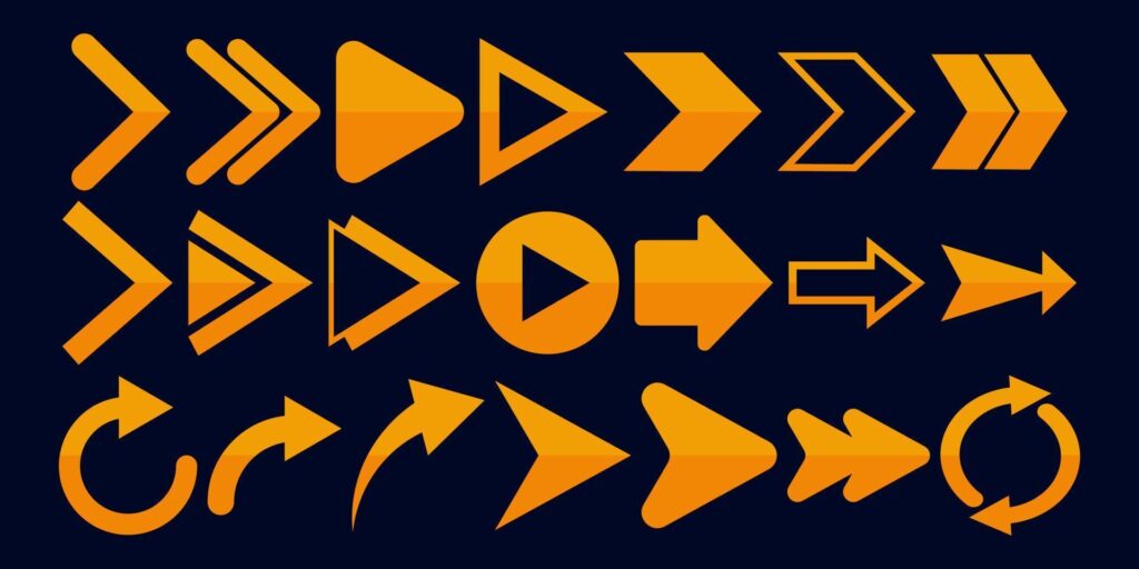 Set of orange arrow icons. Vector illustration Stock Free