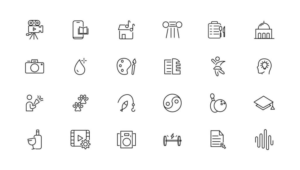 Set of thin line Lifestyle and Entertainment icon set, simple outline icons collection, Pixel Perfect icons, Simple illustration Stock Free