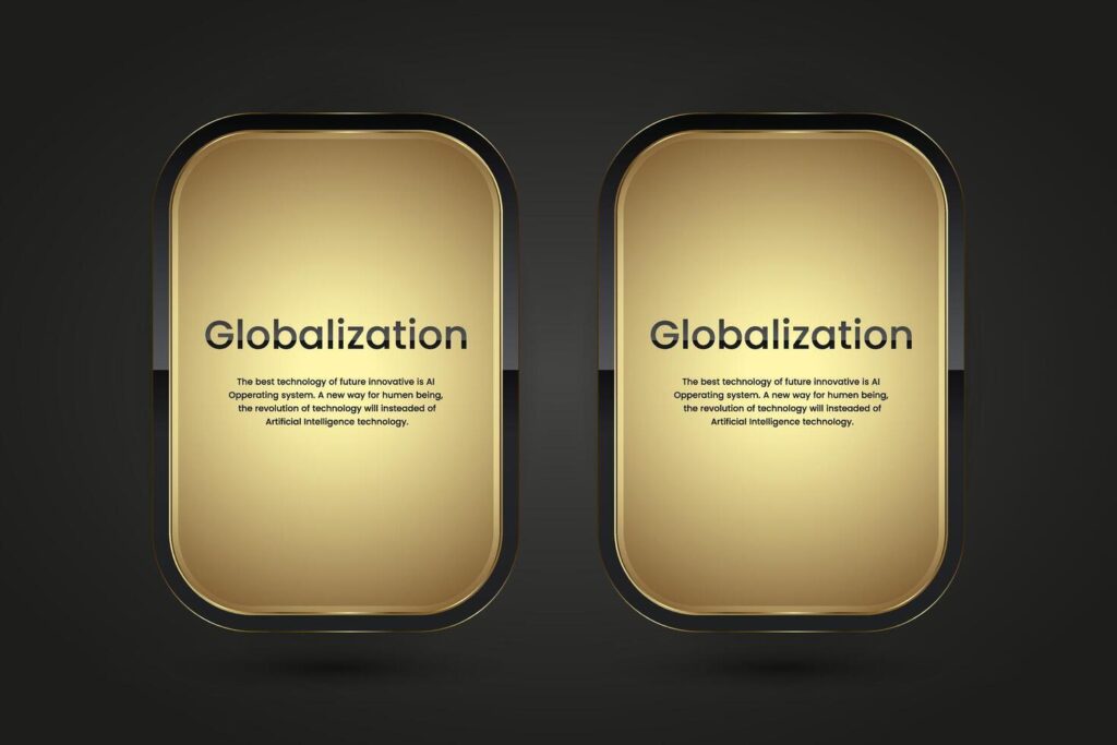 Set of two Black Luxury button infographic vector design. 2 gold and black icon on isolated dark gradient background, a premium Vector illustration template Stock Free