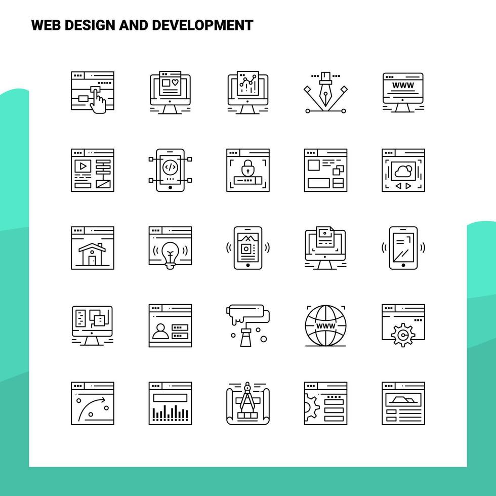 Set of Web Design And Development Line Icon set 25 Icons Vector Minimalism Style Design Black Icons Set Linear pictogram pack Stock Free