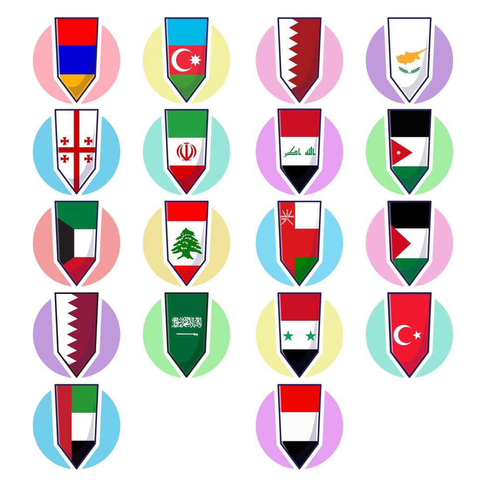 Set of West Asian countries flag icon mascot collection illustration Stock Free