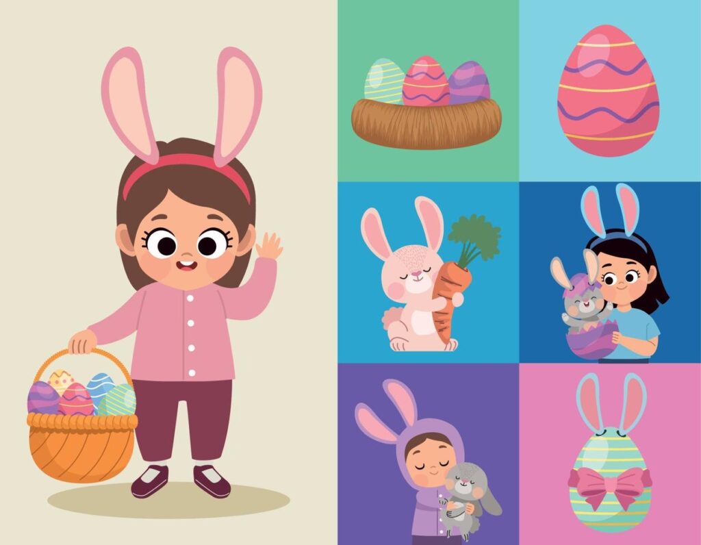 seven happy easter icons Stock Free