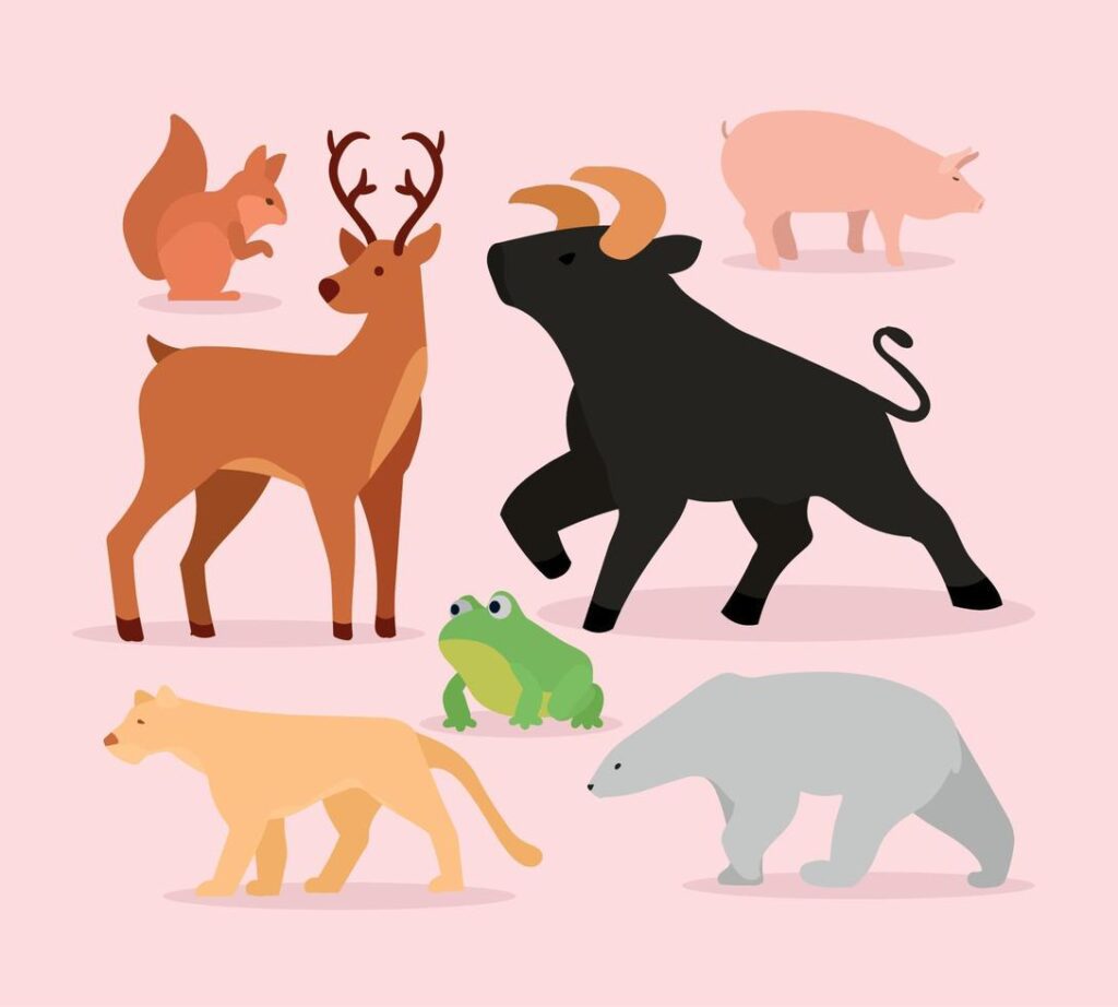 seven wild animals icons Stock Free