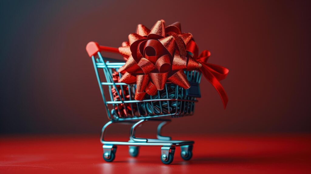 Shopping Cart Filled With Presents on Pink Background Stock Free