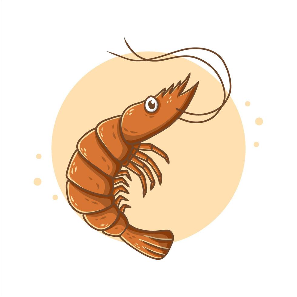 Shrimp Cartoon Vector Illustration. Seafood Mascot Logo. Ocean Animal Symbol Icon Character Element. Crustacean Marine Drawing Template Stock Free