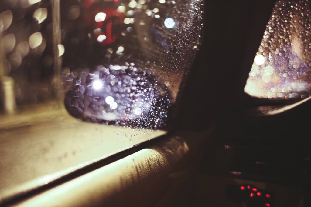 Side View Wing Mirror at Rainy Night Free Photo