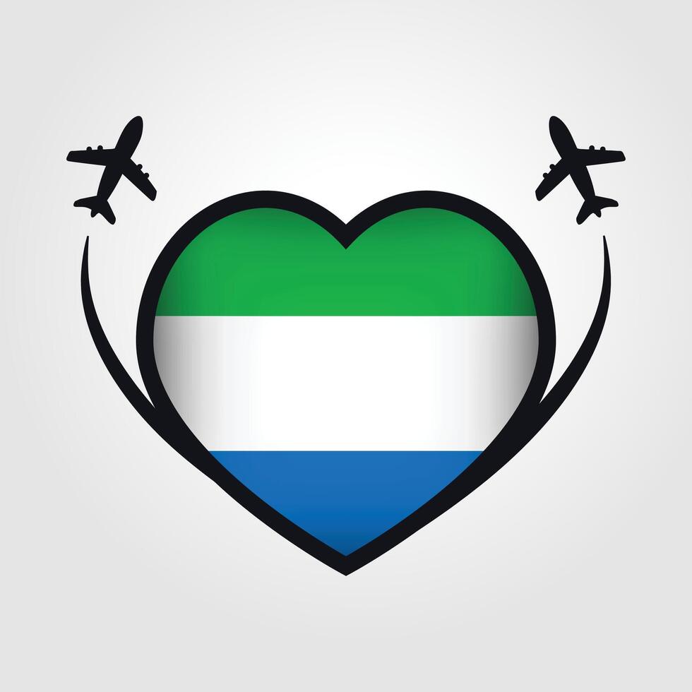 Sierra Leone Travel Heart Flag With Airplane Icons Stock Free