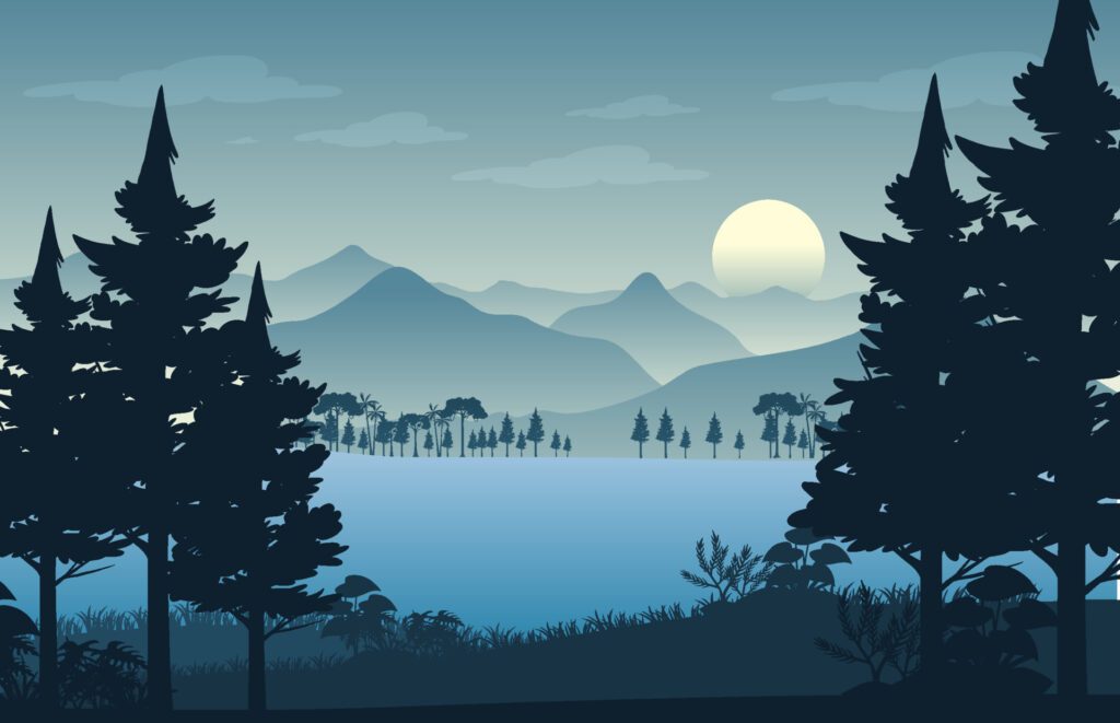 Silhouette forest landscape background Free Vector