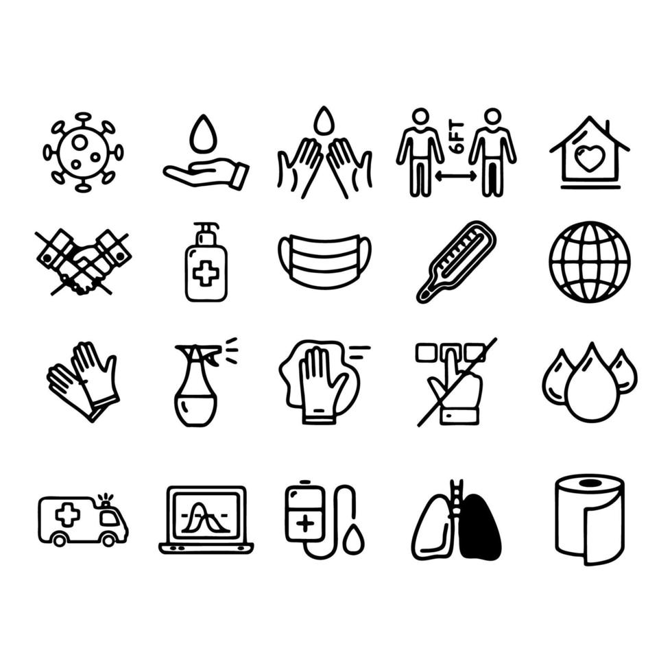 Simple Set of Coronavirus Safety Related Vector Line Icons. Contains such Icons as Washing Hands, Social distancing, Face Mask and more. Stock Free and Free SVG